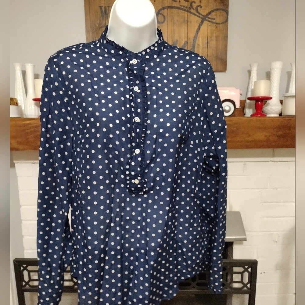 J. Crew Polka Dot Navy Blue button down Top